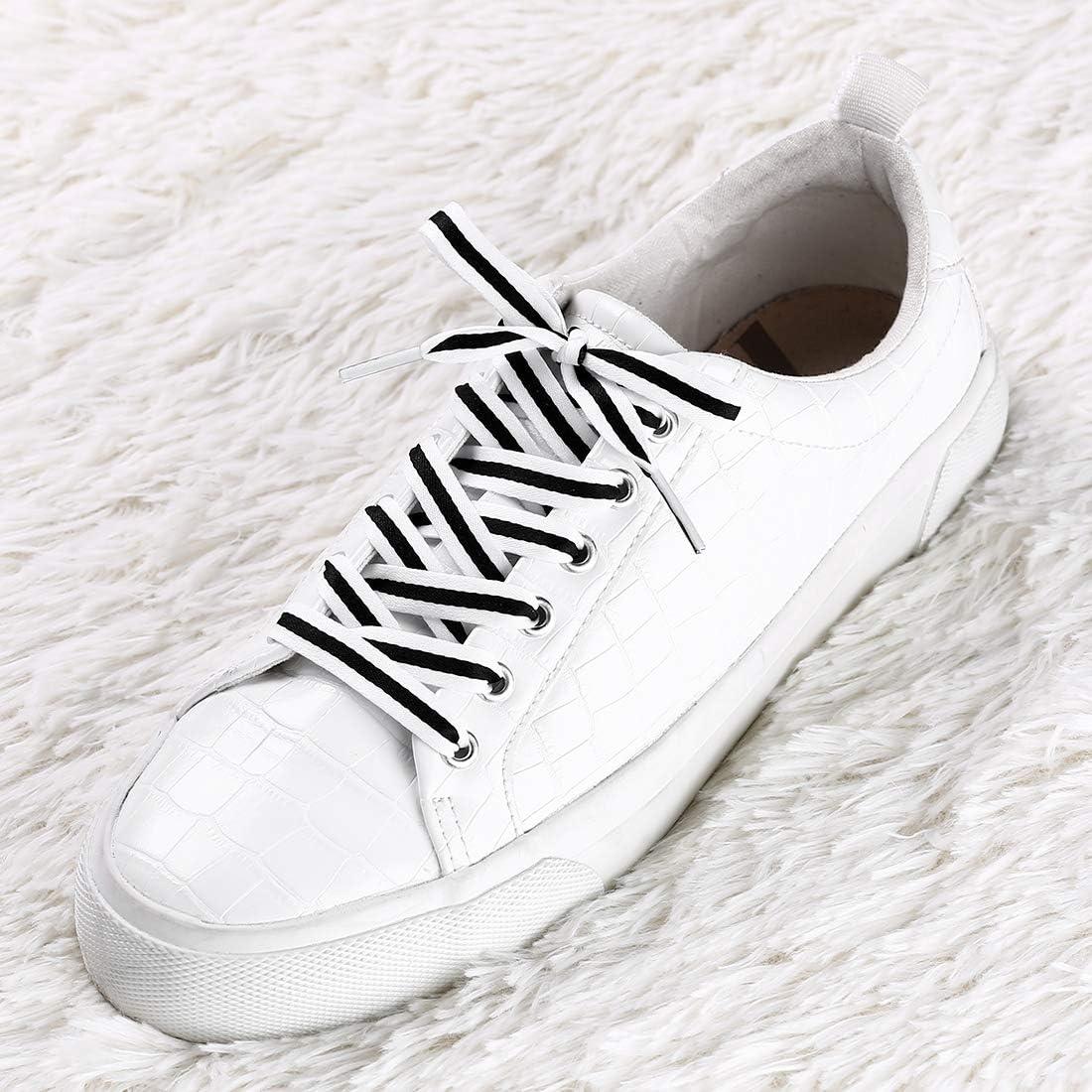 imageAllegra K Colorful Color Block Stripe Wide Shoe Strings Flat Shoelaces for Sneakers 2 PairsWhiteblackwhite