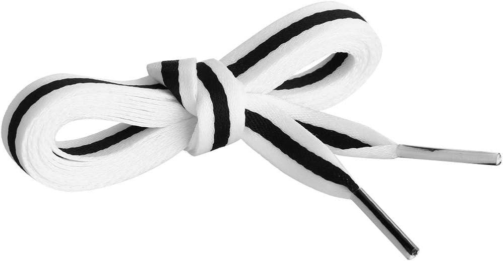 imageAllegra K Colorful Color Block Stripe Wide Shoe Strings Flat Shoelaces for Sneakers 2 PairsWhiteblackwhite