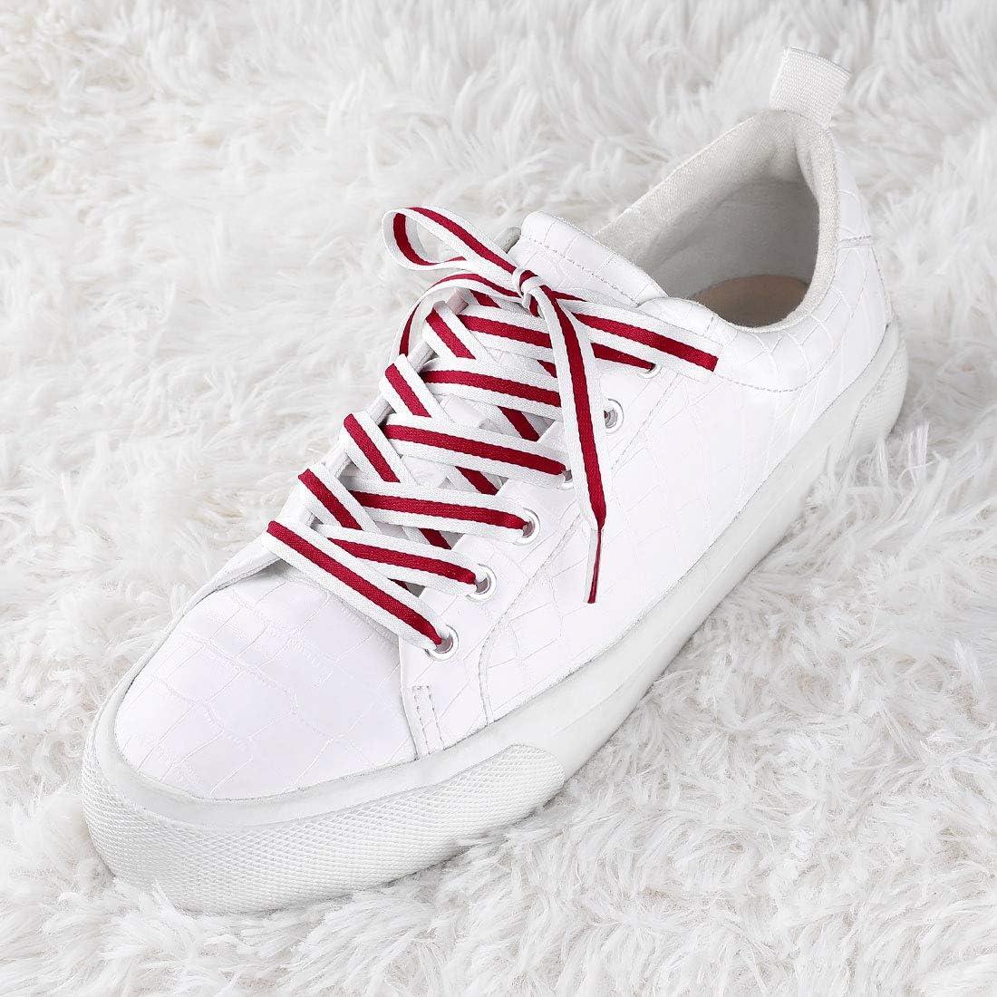 imageAllegra K Colorful Color Block Stripe Wide Shoe Strings Flat Shoelaces for Sneakers 2 PairsWhiteredwhite