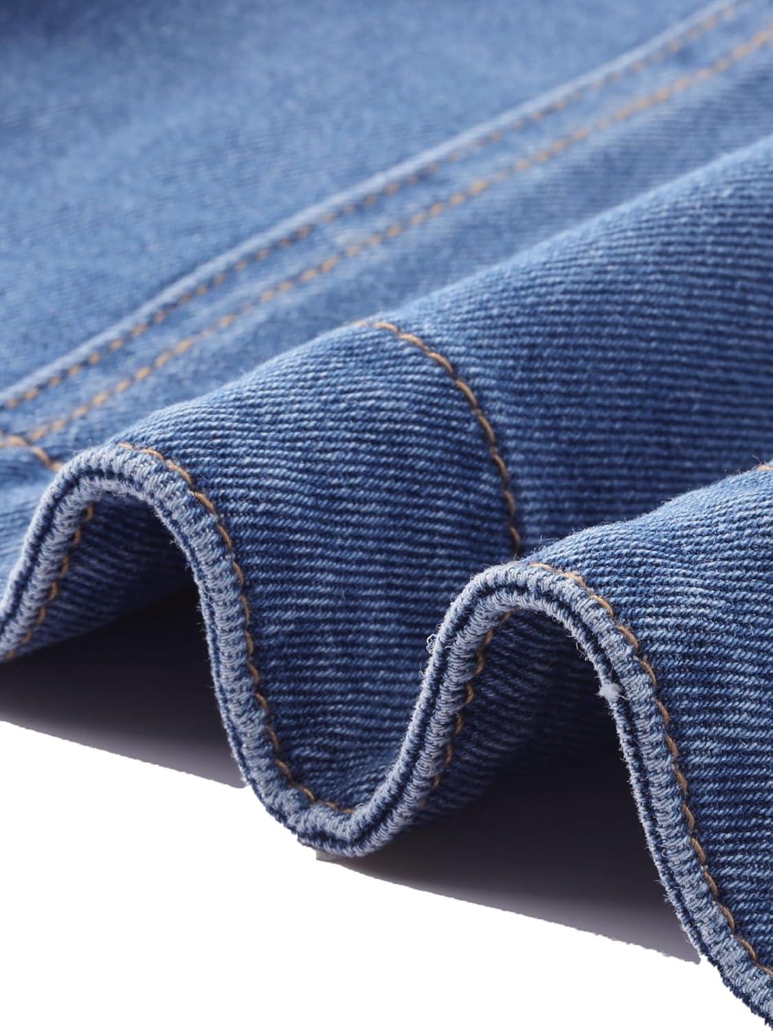 imageAllegra K Denim Jacket for Womens 2025 Casual Collared Long Sleeve Crop Jean JacketsBlue