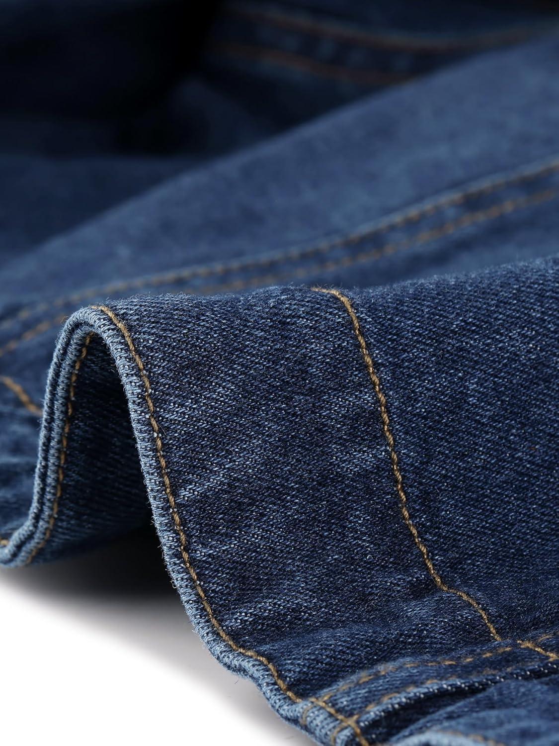 imageAllegra K Denim Jacket for Womens 2025 Casual Collared Long Sleeve Crop Jean JacketsDark Blue