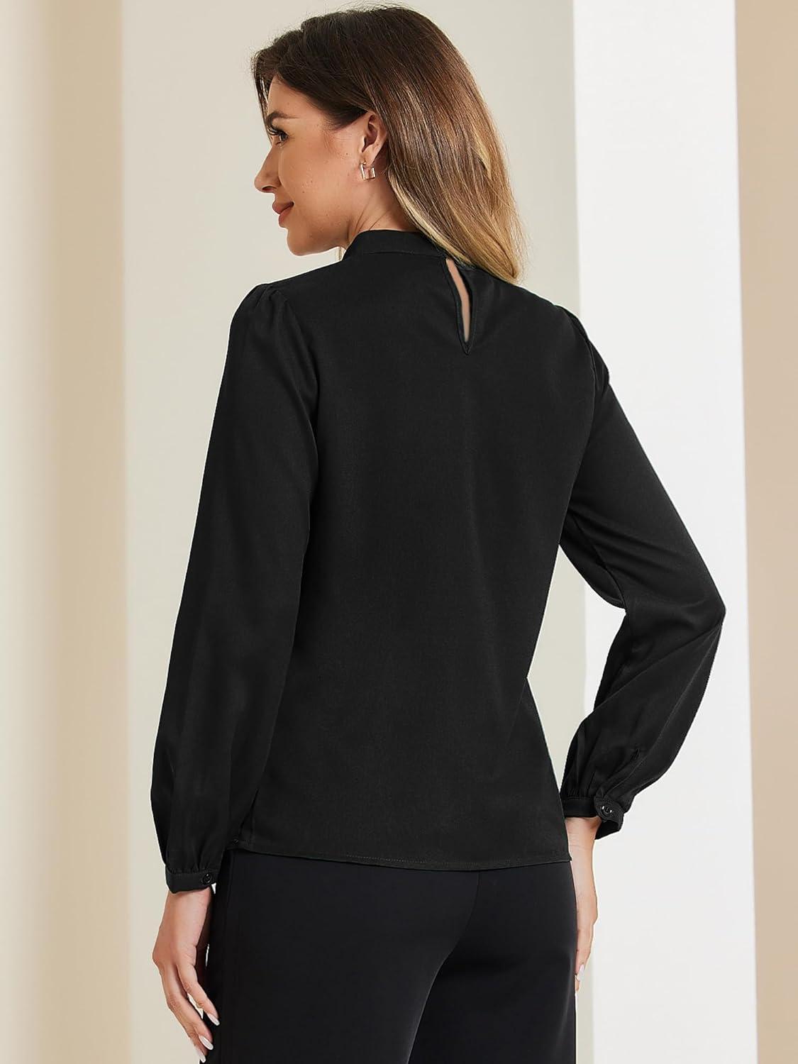 imageAllegra K Long Sleeve Work Tops for Womens Mock Neck Business Casual Blouses ShirtsBlack