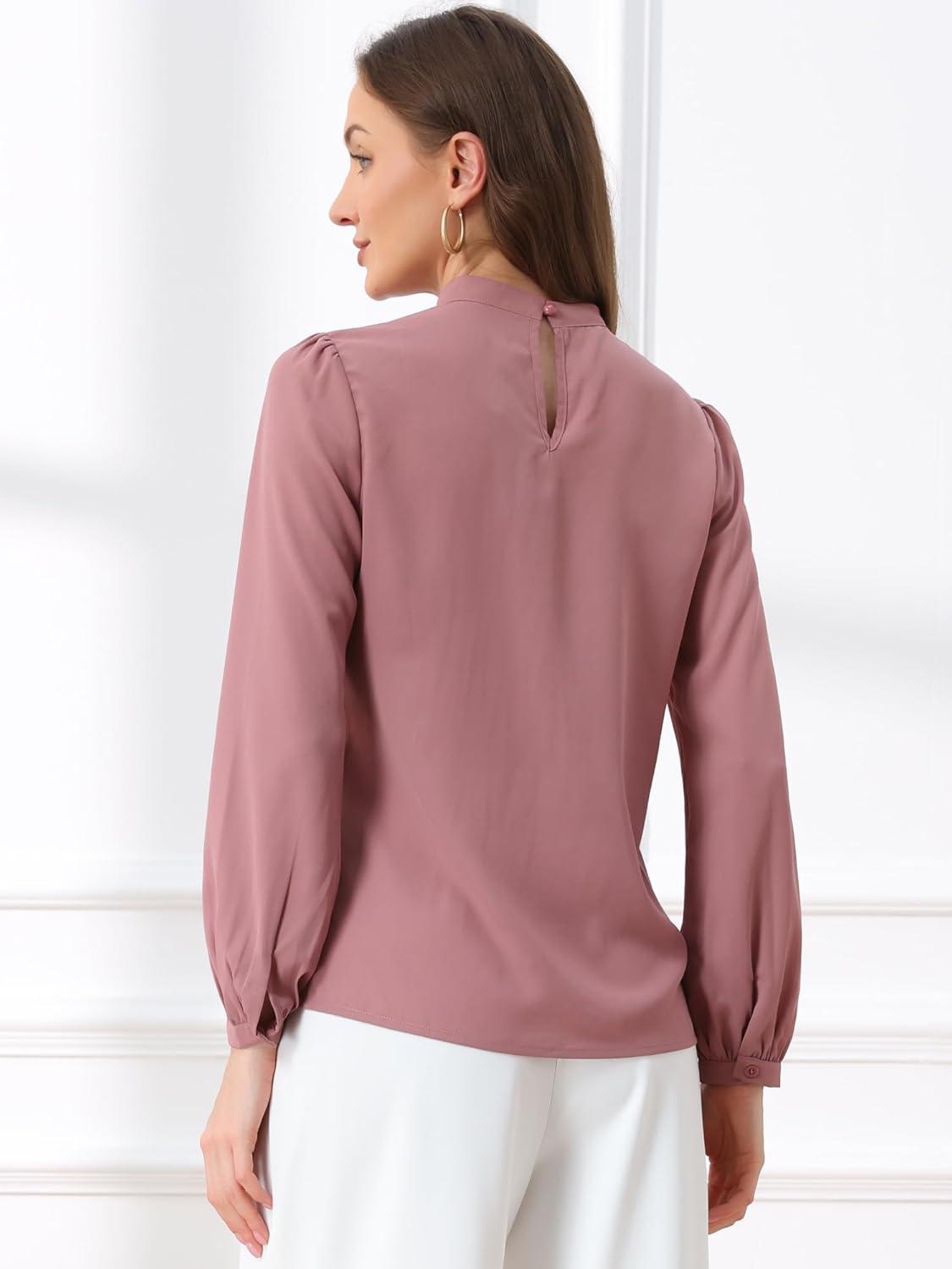 imageAllegra K Long Sleeve Work Tops for Womens Mock Neck Business Casual Blouses ShirtsGray Pink