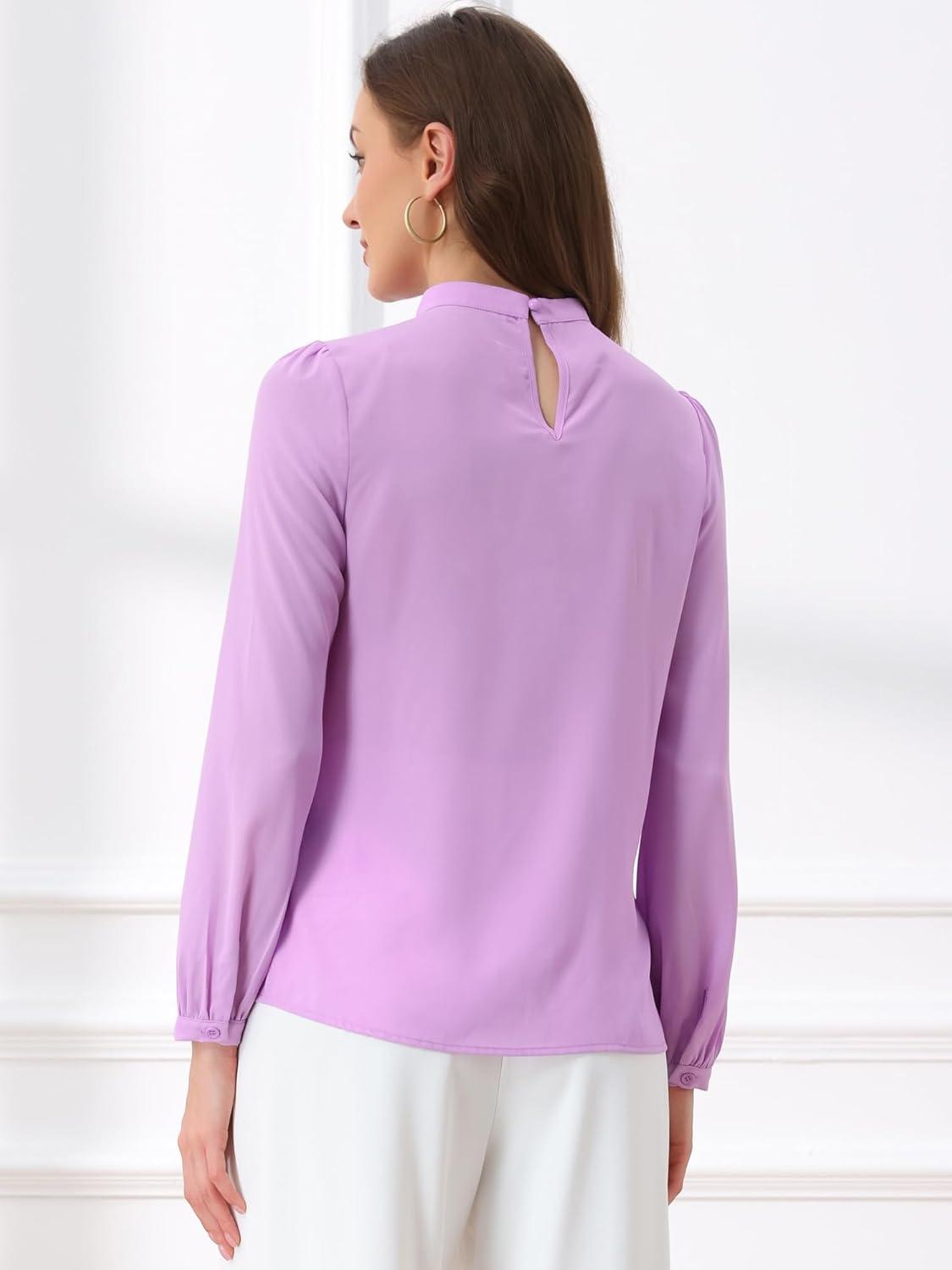 imageAllegra K Long Sleeve Work Tops for Womens Mock Neck Business Casual Blouses ShirtsPurple