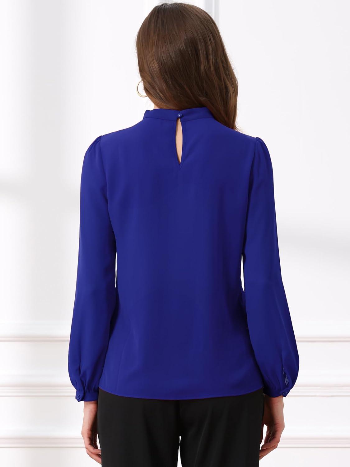 imageAllegra K Long Sleeve Work Tops for Womens Mock Neck Business Casual Blouses ShirtsRoyal Blue
