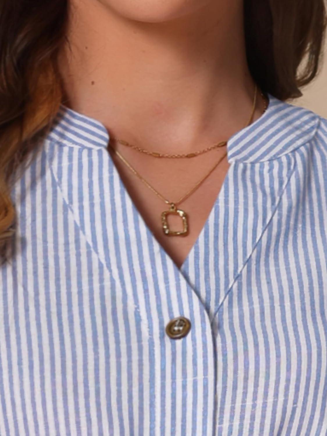 imageAllegra K Striped Shirt Dresses for Womens Sleeveless Work V Neck Ruffleed Midi DressBlue