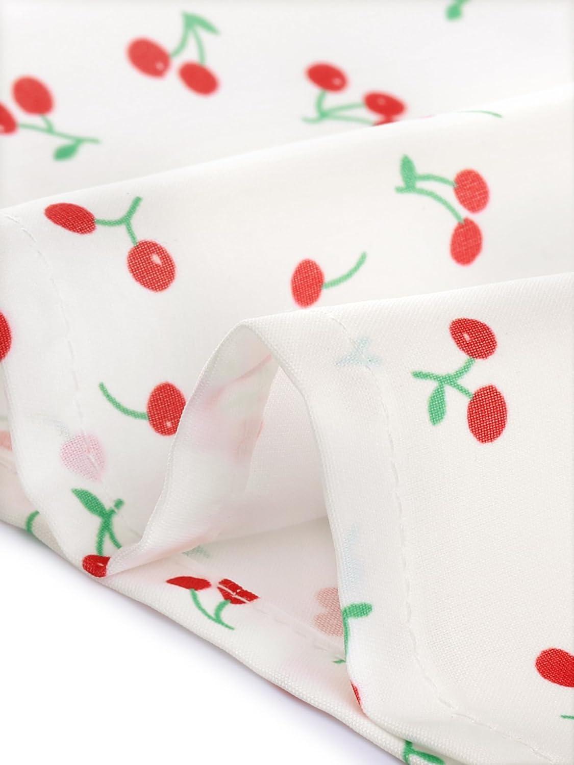 imageAllegra K V Neck Tops for Womens Elegant Casual Cherry Print Notch Lapel Summer Short Sleeve BlouseWhite