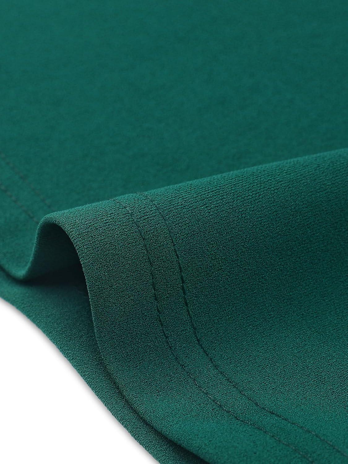 imageAllegra K Vintage Work Dresses for Womens 1950s Flat Collar Short Sleeve Fit and Flare DressDark Green