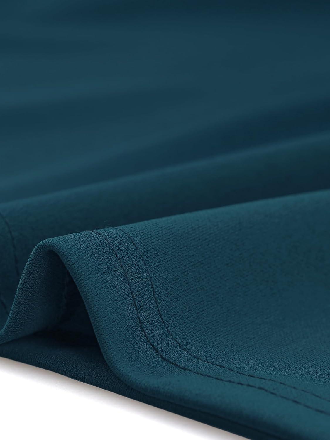 imageAllegra K Vintage Work Dresses for Womens 1950s Flat Collar Short Sleeve Fit and Flare DressPeacock Blue