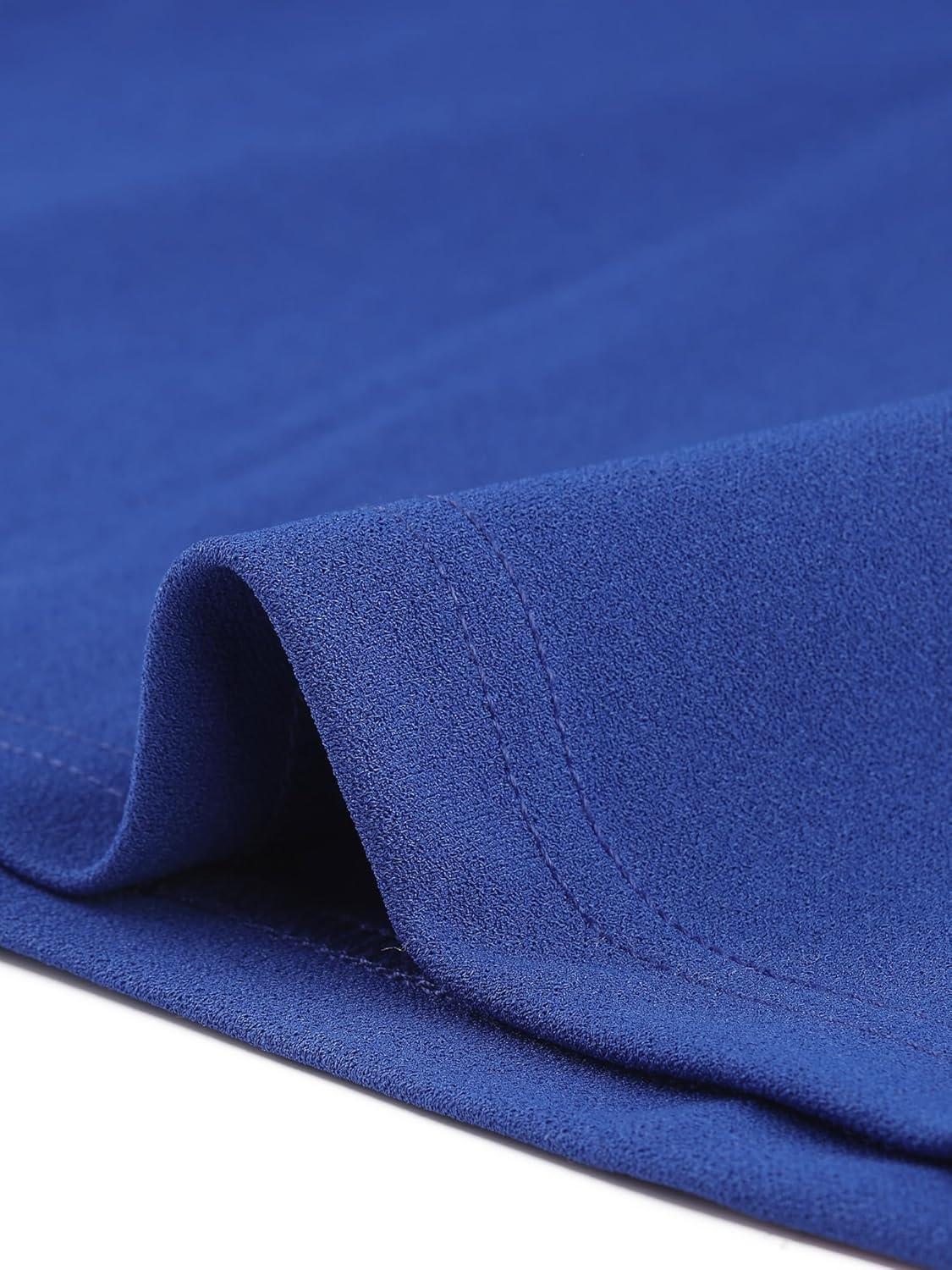 imageAllegra K Vintage Work Dresses for Womens 1950s Flat Collar Short Sleeve Fit and Flare DressRoyal Blue