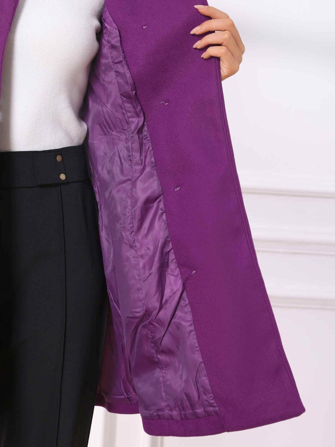 imageAllegra K Winter Trench Coat for Women Overcoat Belted Outwear Double Breasted Mid Long Pea CoatPurple