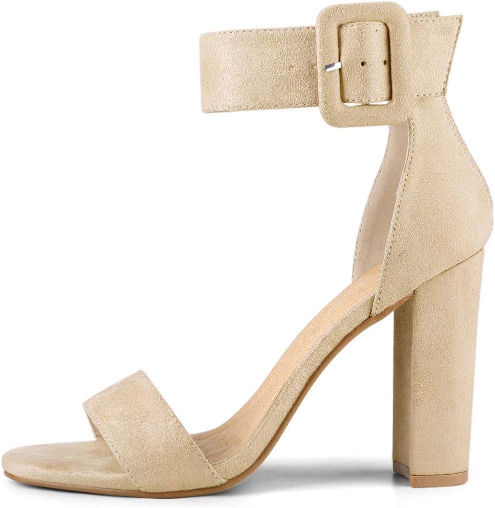 imageAllegra K Womens Ankle Strap Block High Heel SandalsBeige