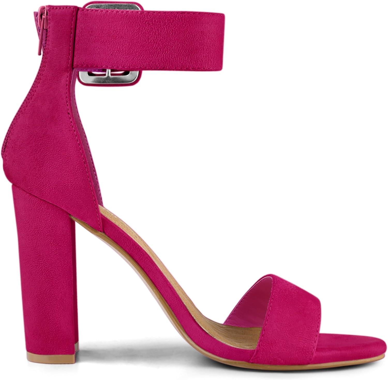 imageAllegra K Womens Ankle Strap Block High Heel SandalsHot Pink