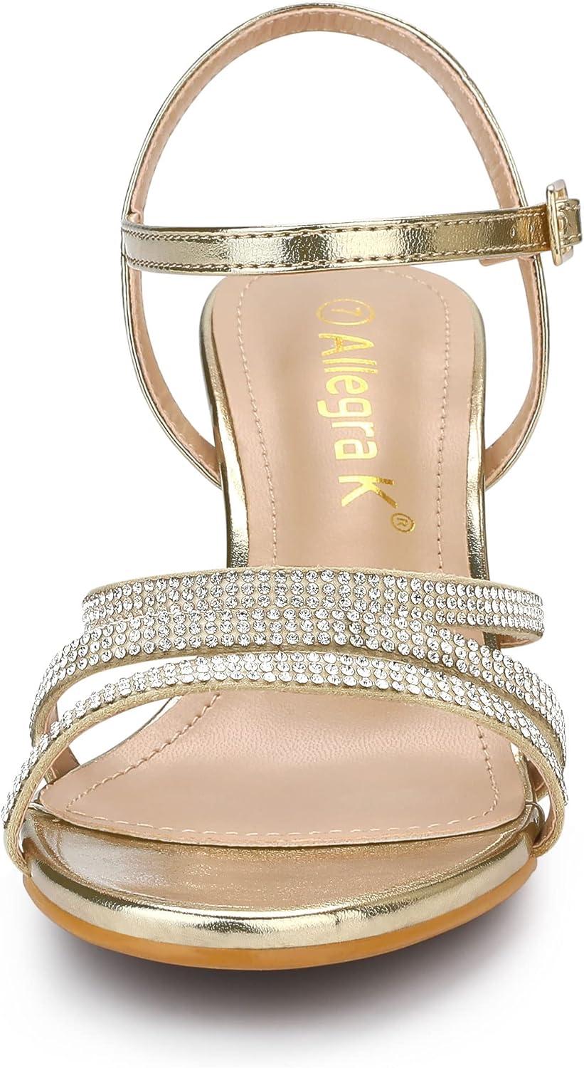 imageAllegra K Womens Ankle Strap Rhinestone Kitten Heel SandalsGold