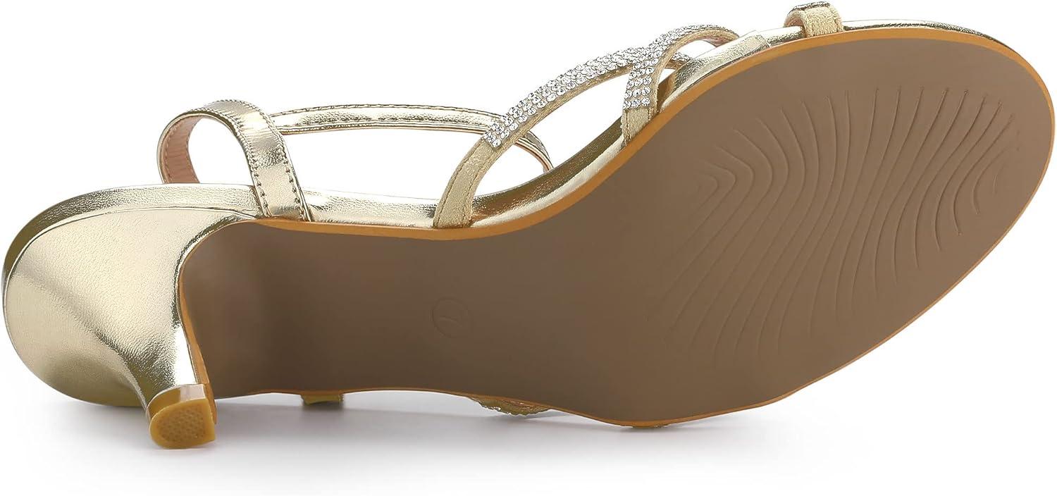 imageAllegra K Womens Ankle Strap Rhinestone Kitten Heel SandalsGold