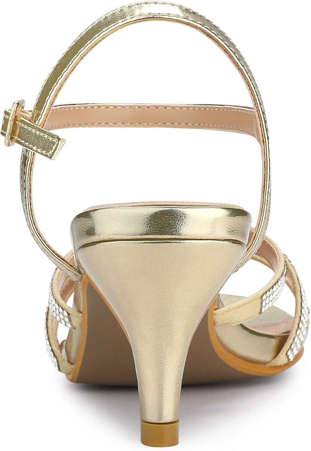 imageAllegra K Womens Ankle Strap Rhinestone Kitten Heel SandalsGold