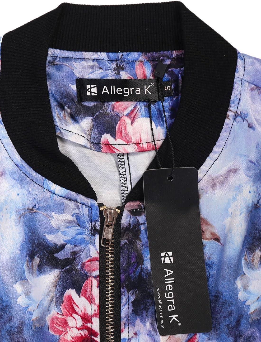 imageAllegra K Womens Bomber Jacket Satin Long Sleeve Zipper Floral Print Casual Fall Coat with Pocket Winter OutwearBlue