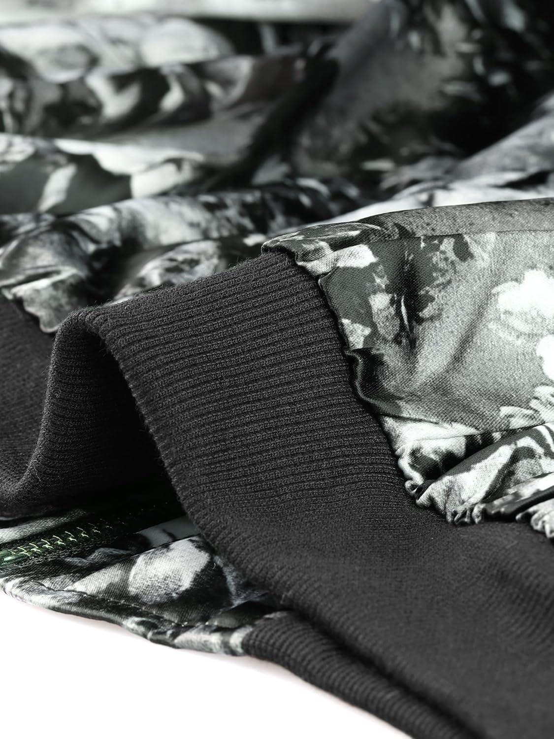 imageAllegra K Womens Bomber Jacket Satin Long Sleeve Zipper Floral Print Casual Fall Coat with Pocket Winter OutwearGray