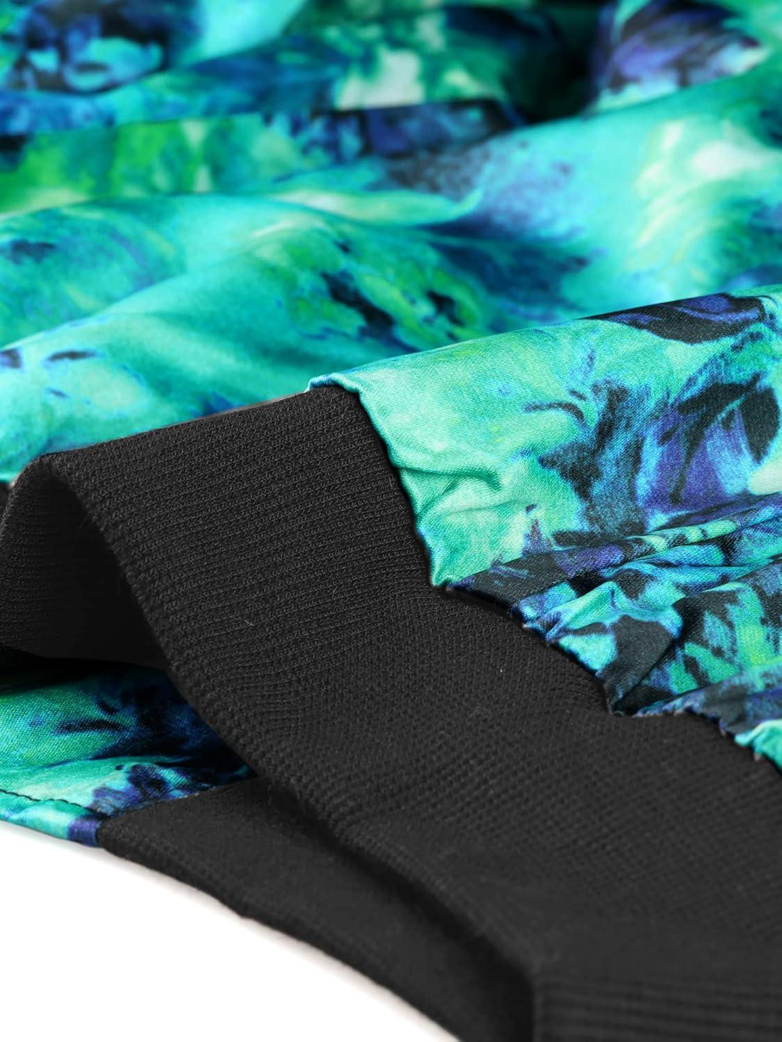 imageAllegra K Womens Bomber Jacket Satin Long Sleeve Zipper Floral Print Casual Fall Coat with Pocket Winter OutwearGreen