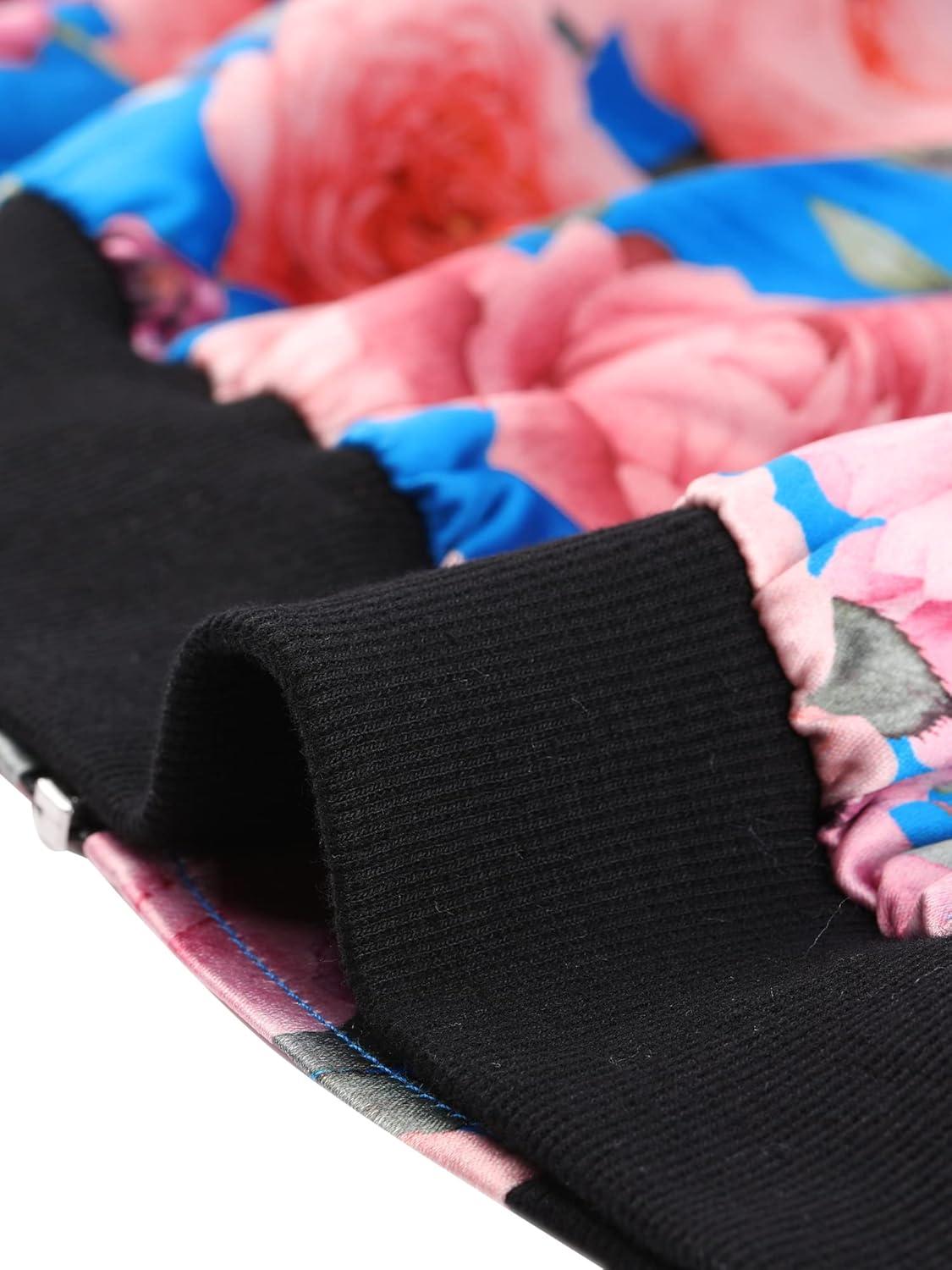 imageAllegra K Womens Bomber Jacket Satin Long Sleeve Zipper Floral Print Casual Fall Coat with Pocket Winter OutwearLake Blue