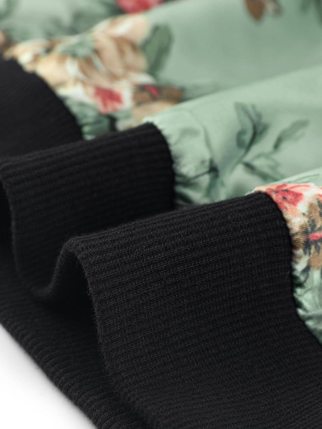 imageAllegra K Womens Bomber Jacket Satin Long Sleeve Zipper Floral Print Casual Fall Coat with Pocket Winter OutwearLight Greens