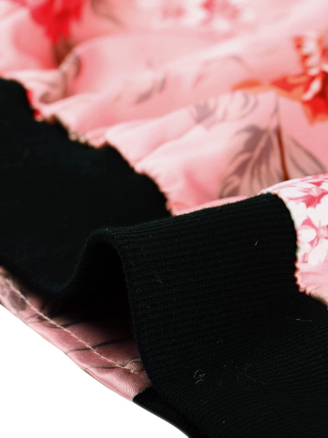 imageAllegra K Womens Bomber Jacket Satin Long Sleeve Zipper Floral Print Casual Fall Coat with Pocket Winter OutwearPink