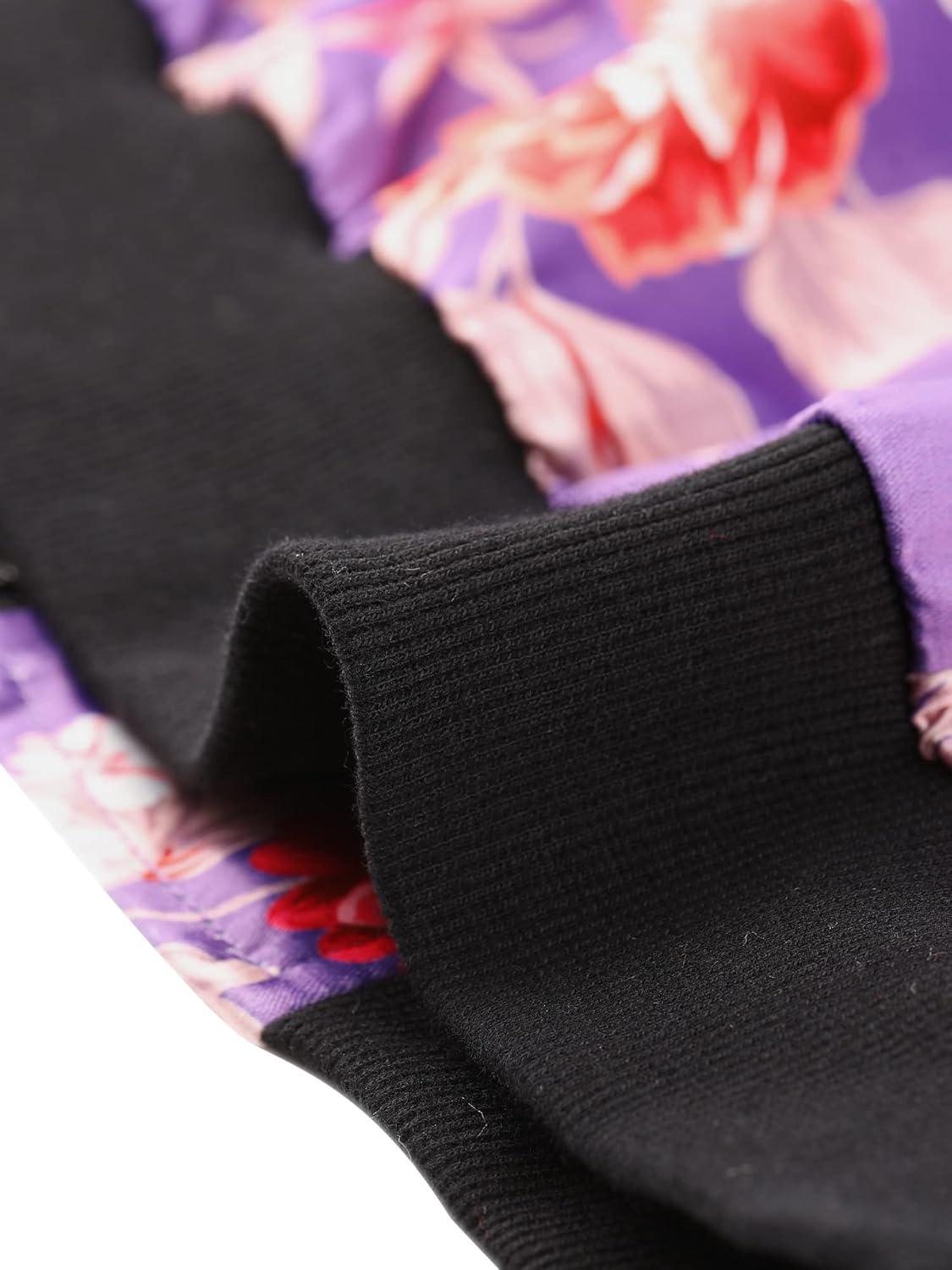 imageAllegra K Womens Bomber Jacket Satin Long Sleeve Zipper Floral Print Casual Fall Coat with Pocket Winter OutwearPurple