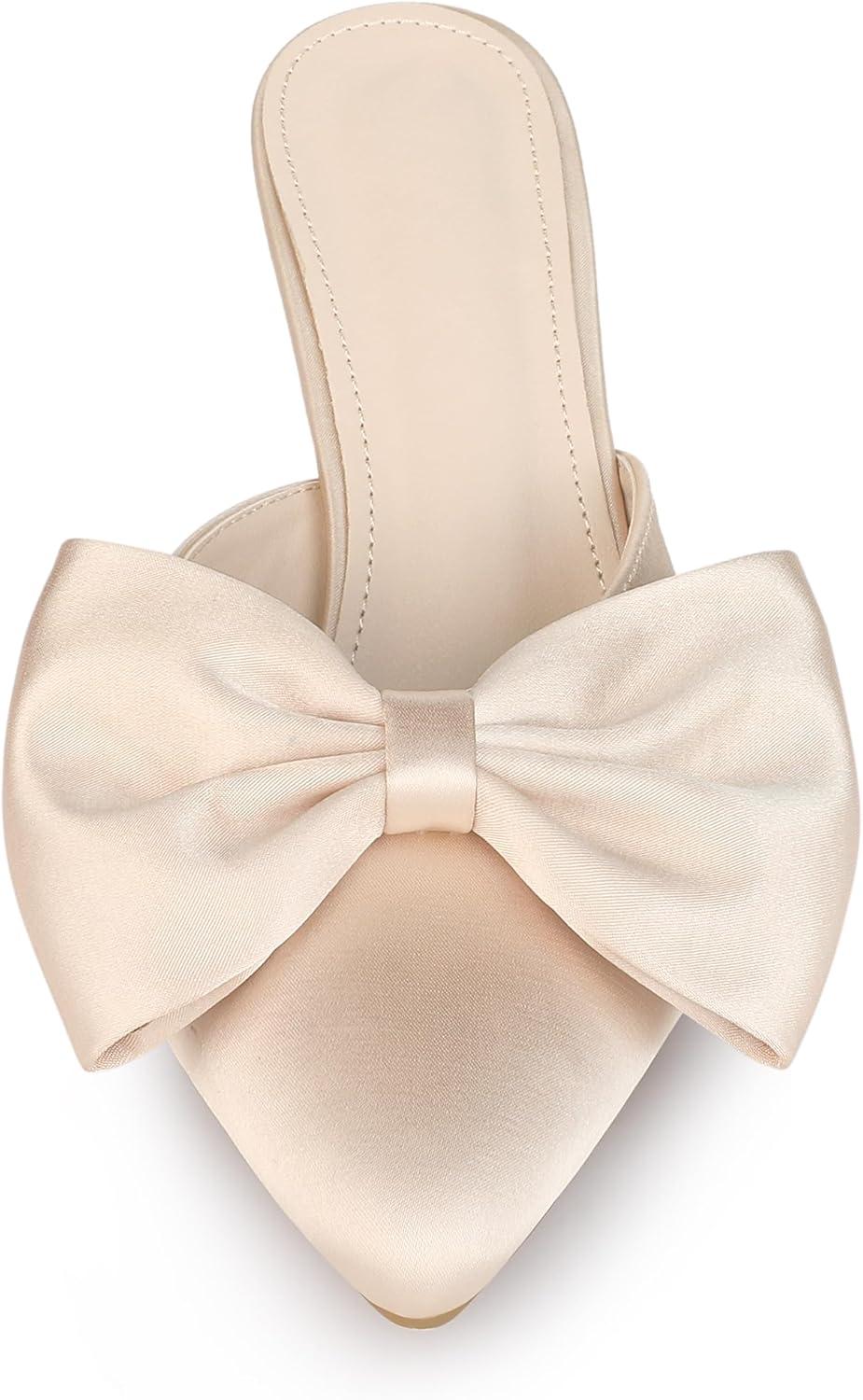 imageAllegra K Womens Bow Heels Satin Pointed Toe Stiletto Heels MulesChampagne