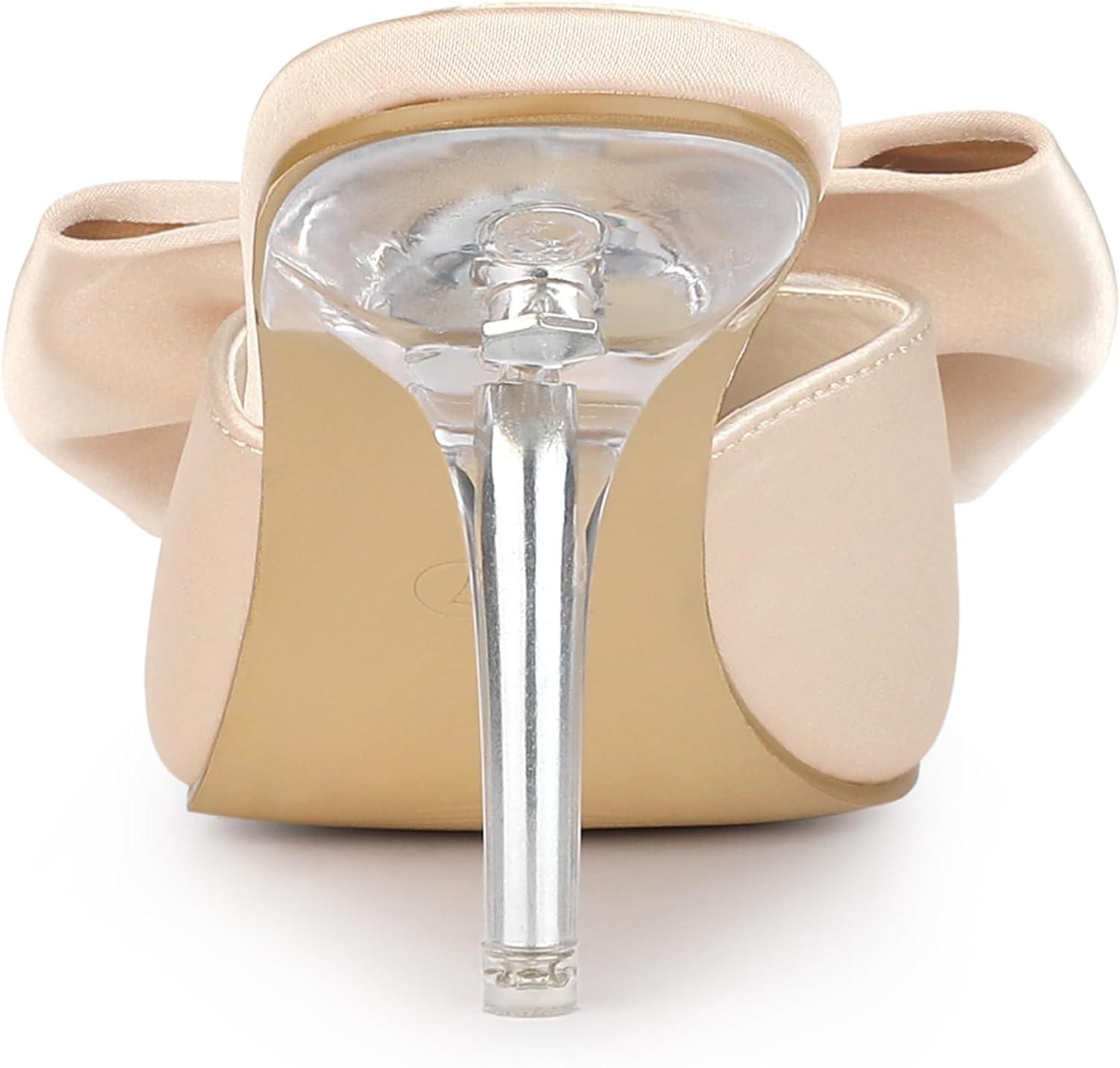 imageAllegra K Womens Bow Heels Satin Pointed Toe Stiletto Heels MulesChampagne