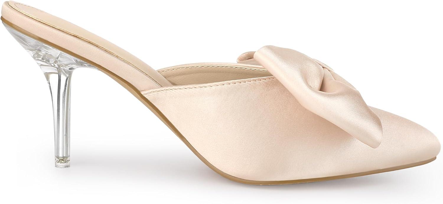 imageAllegra K Womens Bow Heels Satin Pointed Toe Stiletto Heels MulesChampagne
