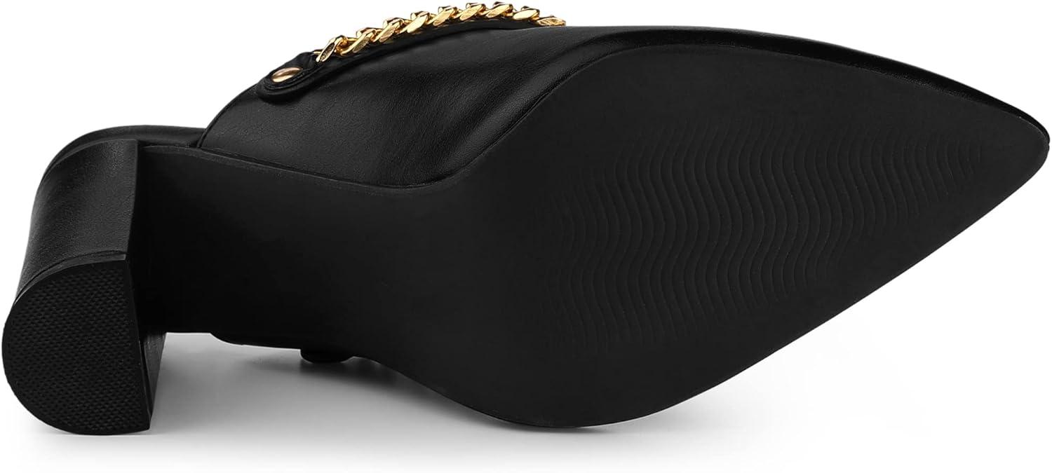 imageAllegra K Womens Chain Mule Slides for Woman Pointed Toe Slip on Block Heel Slide MulesBlack