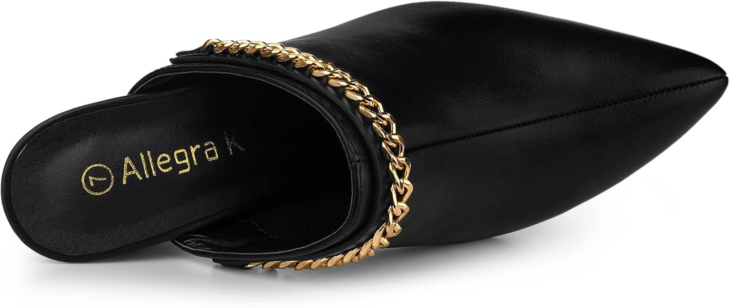 imageAllegra K Womens Chain Mule Slides for Woman Pointed Toe Slip on Block Heel Slide MulesBlack