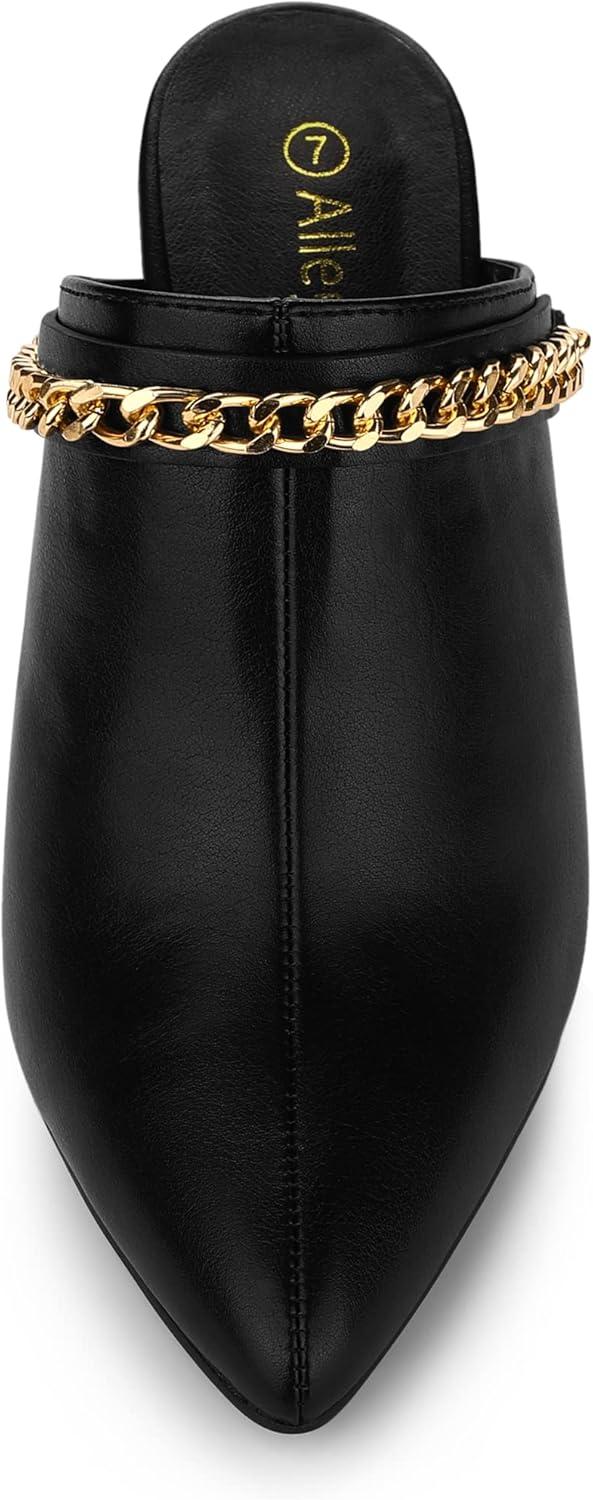 imageAllegra K Womens Chain Mule Slides for Woman Pointed Toe Slip on Block Heel Slide MulesBlack