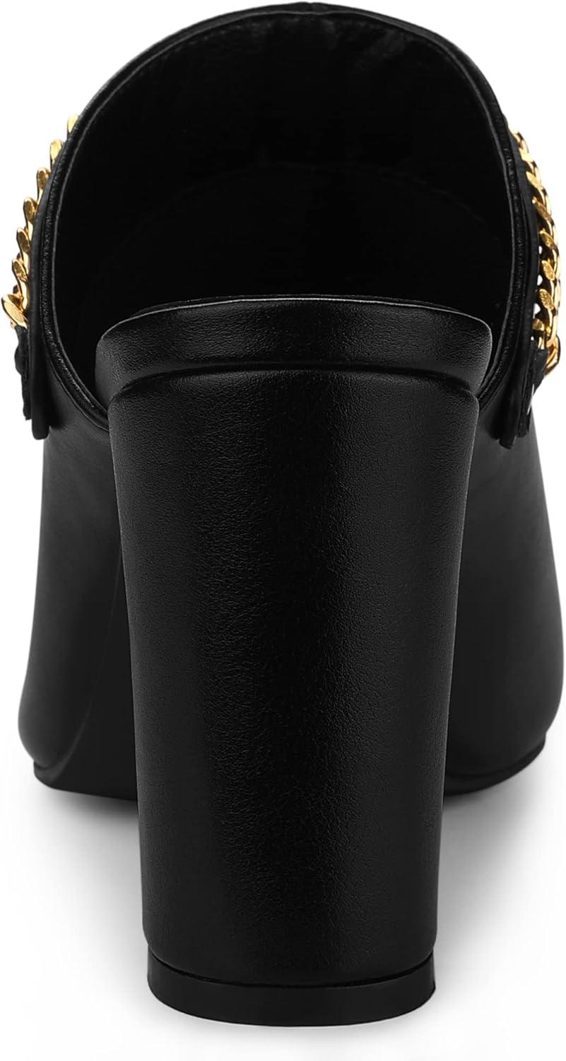 imageAllegra K Womens Chain Mule Slides for Woman Pointed Toe Slip on Block Heel Slide MulesBlack