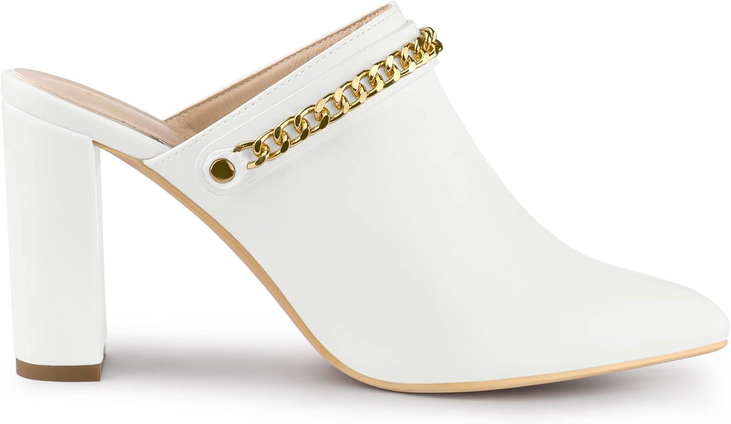 imageAllegra K Womens Chain Mule Slides for Woman Pointed Toe Slip on Block Heel Slide MulesWhite