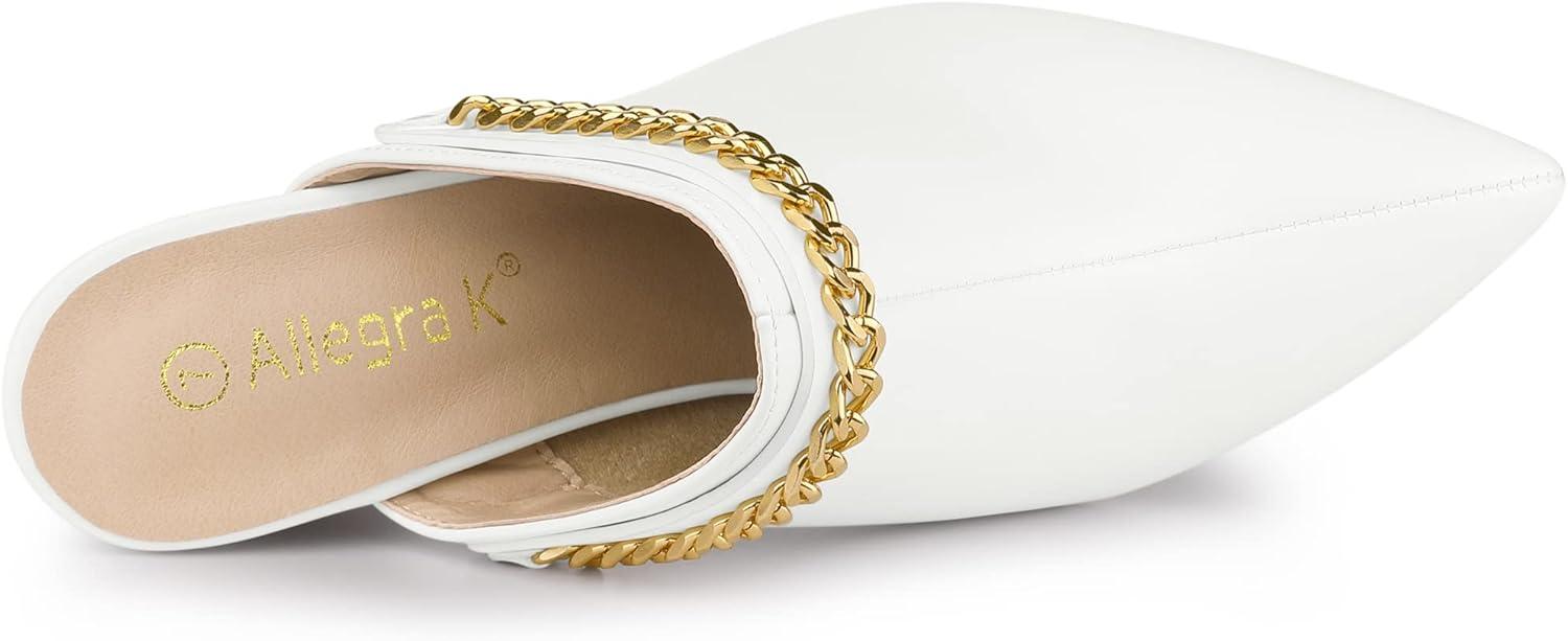 imageAllegra K Womens Chain Mule Slides for Woman Pointed Toe Slip on Block Heel Slide MulesWhite