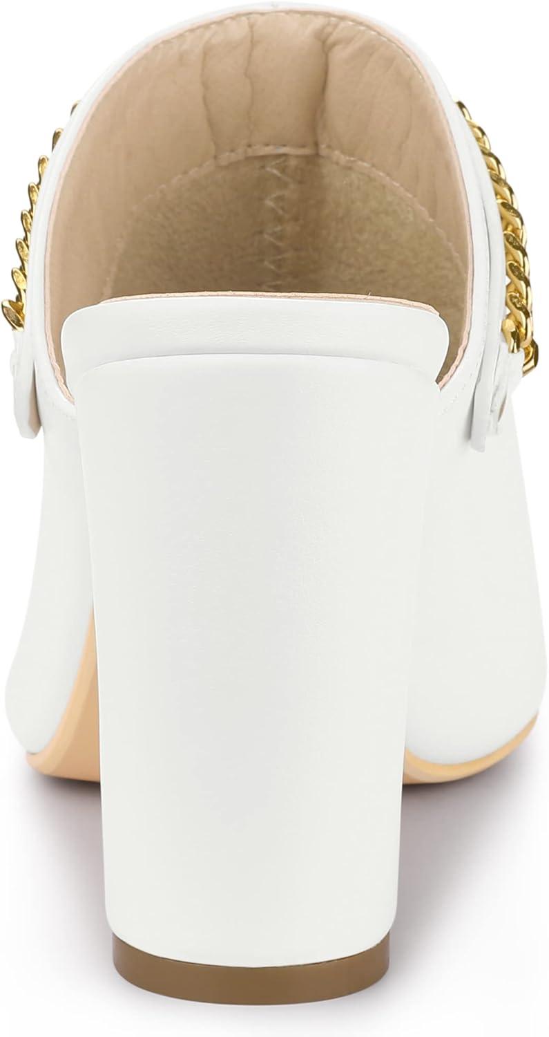 imageAllegra K Womens Chain Mule Slides for Woman Pointed Toe Slip on Block Heel Slide MulesWhite