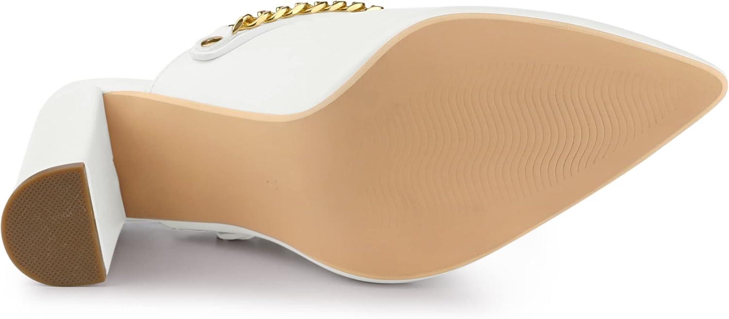 imageAllegra K Womens Chain Mule Slides for Woman Pointed Toe Slip on Block Heel Slide MulesWhite