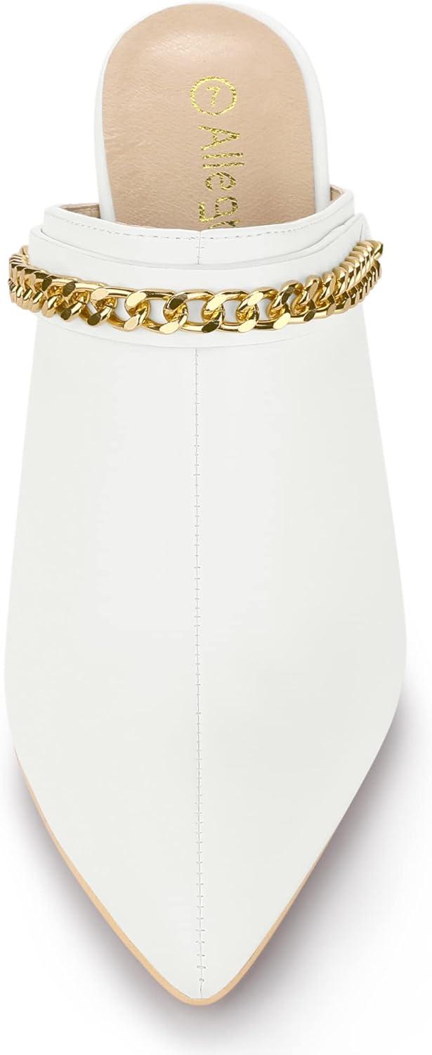 imageAllegra K Womens Chain Mule Slides for Woman Pointed Toe Slip on Block Heel Slide MulesWhite