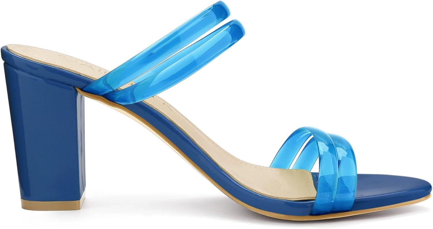 imageAllegra K Womens Clear Strappy Heel Slide Mule Block Heel SandalBlue