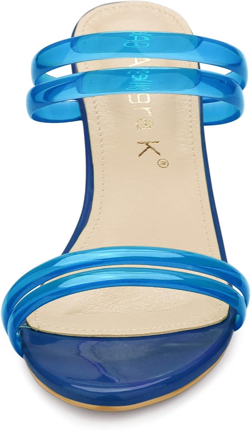 imageAllegra K Womens Clear Strappy Heel Slide Mule Block Heel SandalBlue