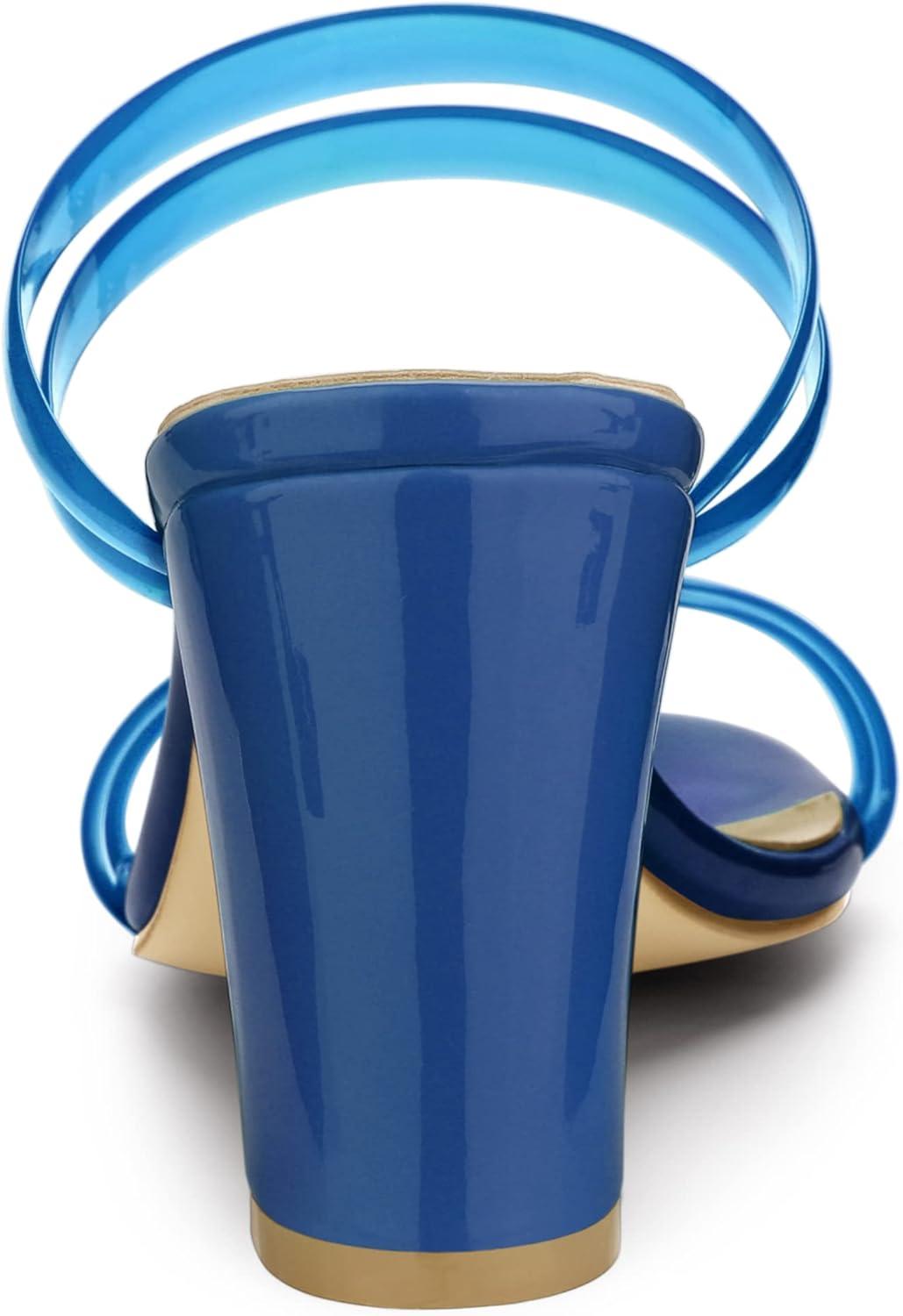 imageAllegra K Womens Clear Strappy Heel Slide Mule Block Heel SandalBlue