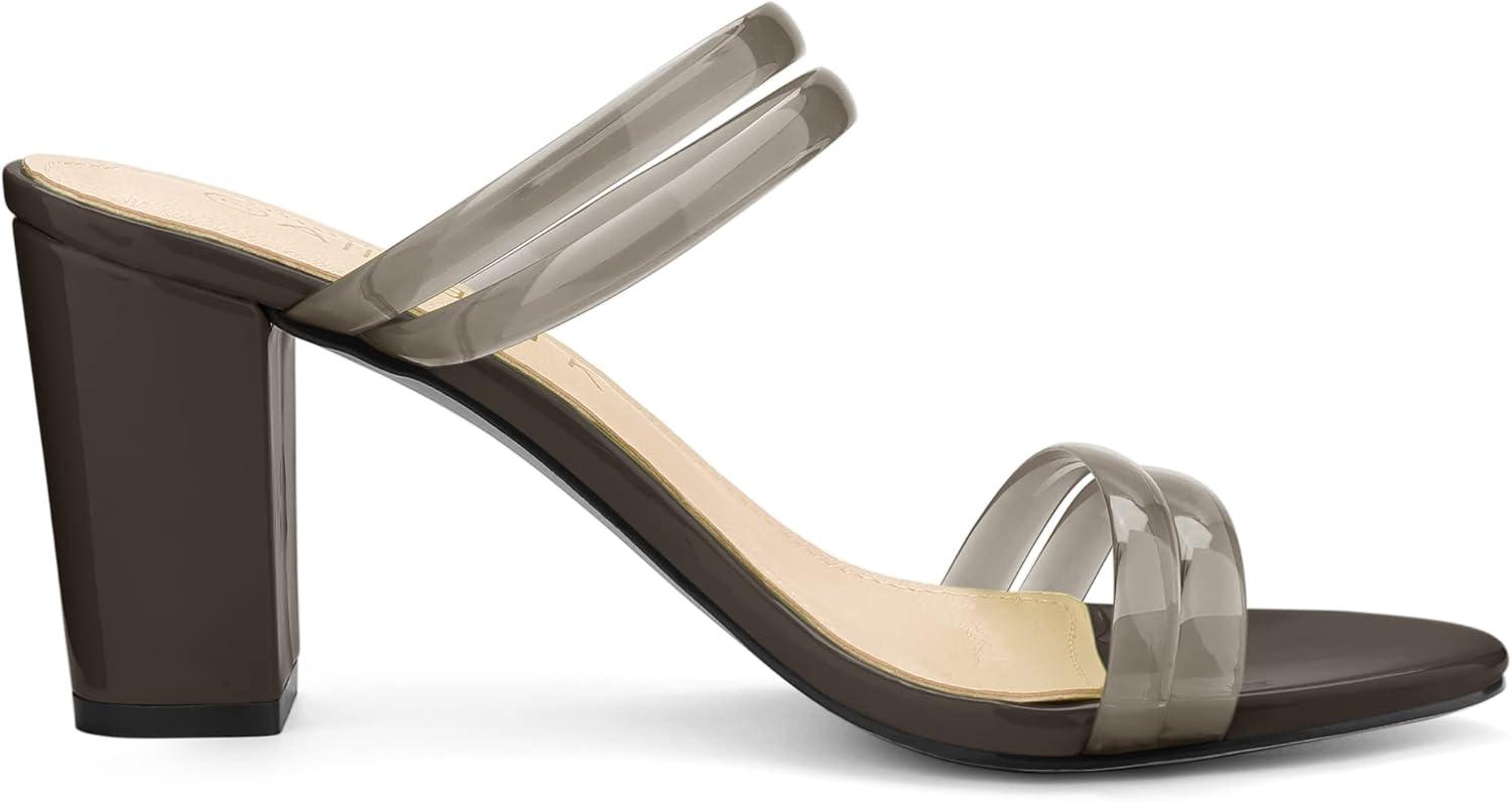 imageAllegra K Womens Clear Strappy Heel Slide Mule Block Heel SandalCoffee
