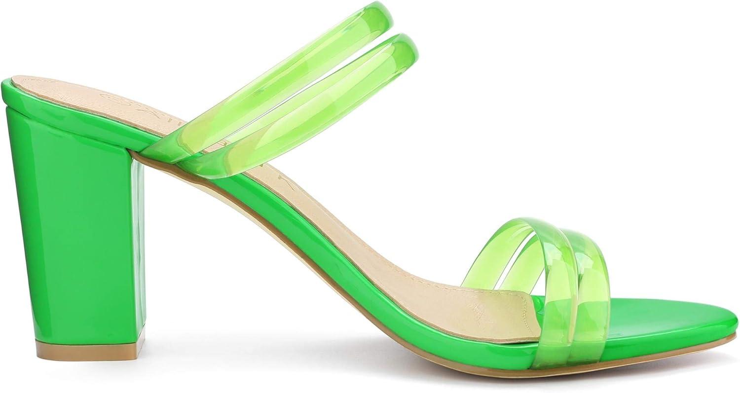 imageAllegra K Womens Clear Strappy Heel Slide Mule Block Heel SandalGreen