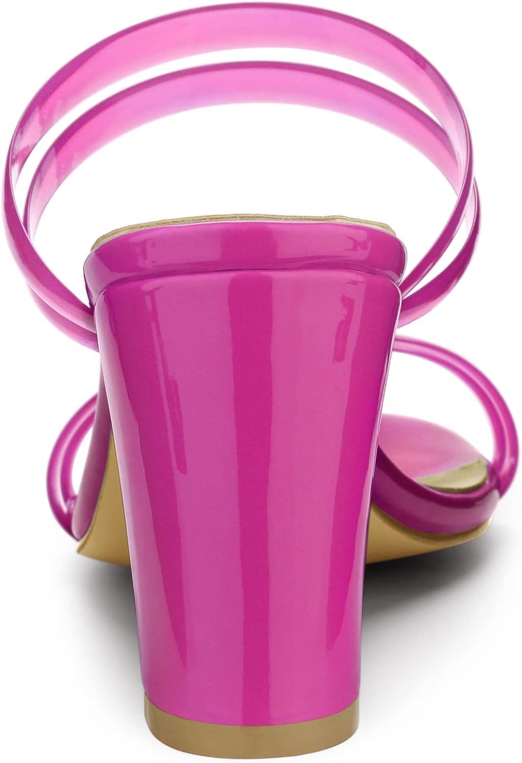 imageAllegra K Womens Clear Strappy Heel Slide Mule Block Heel SandalHot Pink