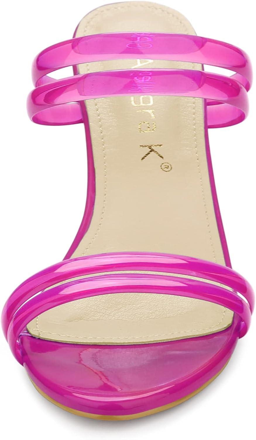 imageAllegra K Womens Clear Strappy Heel Slide Mule Block Heel SandalHot Pink