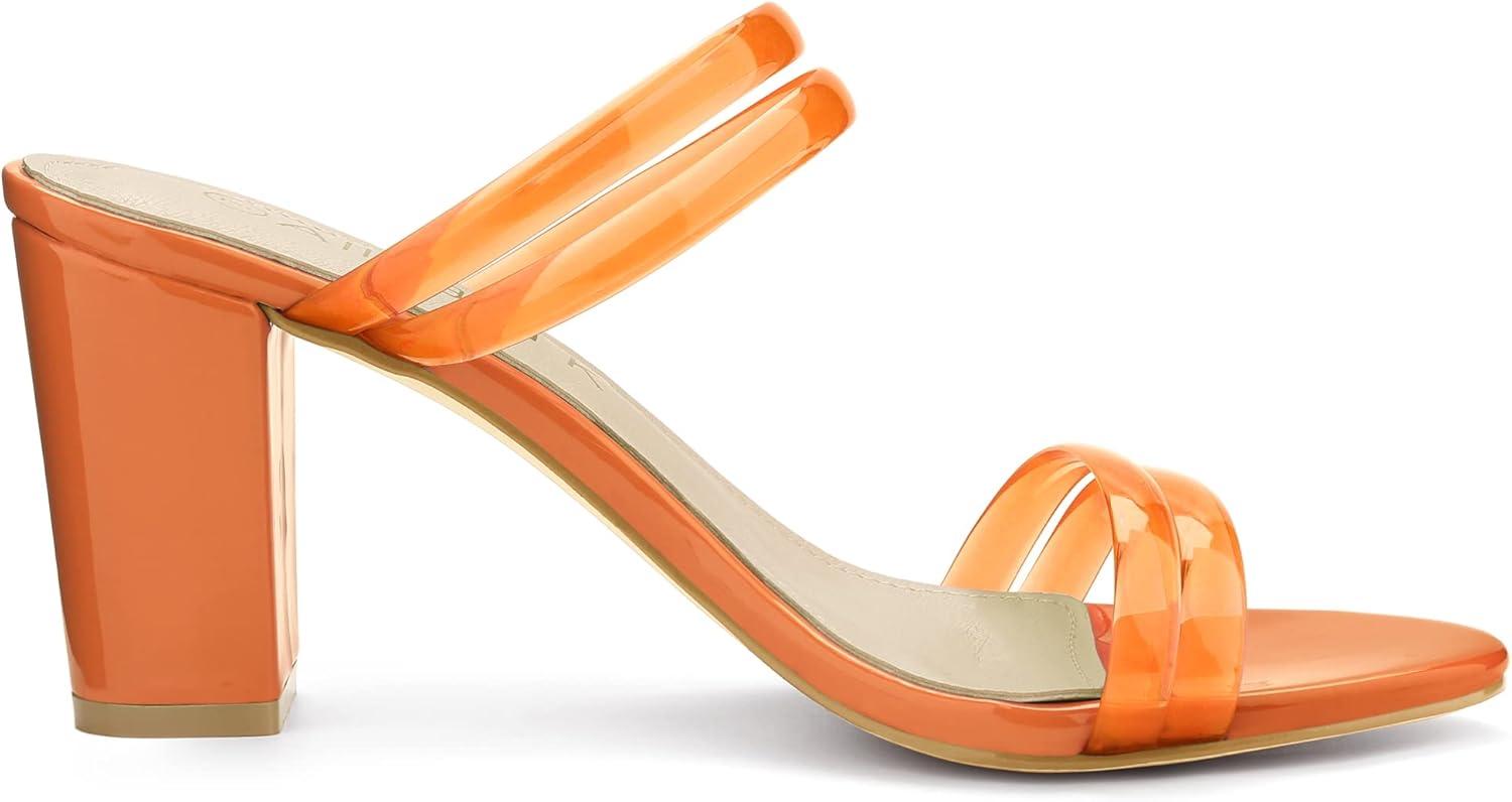 imageAllegra K Womens Clear Strappy Heel Slide Mule Block Heel SandalOrange