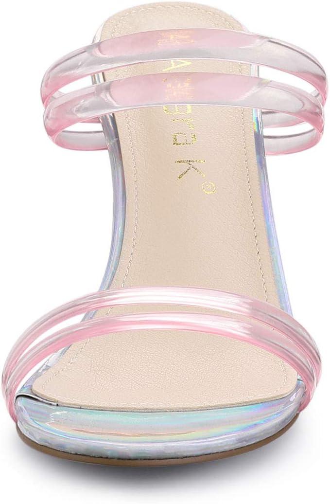 imageAllegra K Womens Clear Strappy Heel Slide Mule Block Heel SandalPink