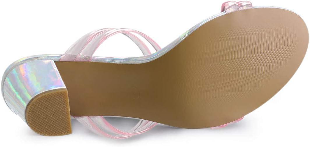 imageAllegra K Womens Clear Strappy Heel Slide Mule Block Heel SandalPink