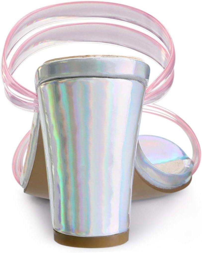 imageAllegra K Womens Clear Strappy Heel Slide Mule Block Heel SandalPink